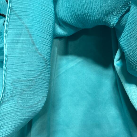 IZ Byer Sleeveless Blouse M Turquoise Black Ruffle Romantic Boho Soft Statement - Picture 11 of 12